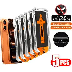 5pcs Full Cover Privacy Screen Protector For iPhone 17/16/15/14/13/12/11/17 Pro Max/16 Pro Max/15 Pro Max/Plus/Mini/X/XS/XR, 9H Tempered Glass Film, Dynamic Island Compatible, Anti-Scratch, Anti-fingerprint, Protective, Case Friendly