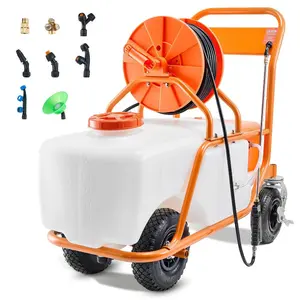 SummerWinsVEVOR Battery Powered Lawn Sprayer on Wheel, 0-90 PSI Adjustable Pressure, 15 Gallon Tank, Cart Sprayer with 8 Nozzles and 2 Wands, 12V 12Ah Battery, Wide Mouth Lid for Weeding, Sprayingdealsforyoudays