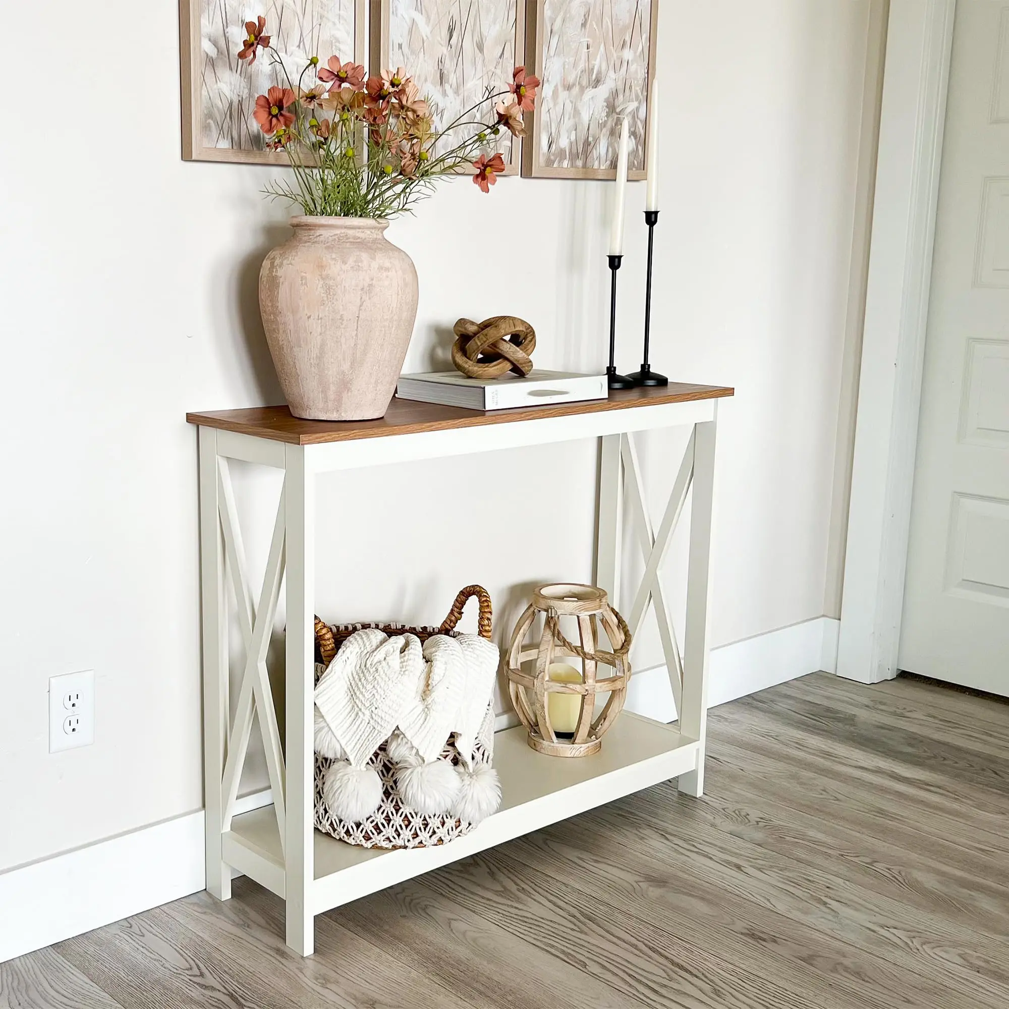 PHIVILLA Console Table with X-Shaped Design, Farmhouse Coffee Table End Table, 30kg/66lb Top Load Capacity, White Furniture for Entryway, Living Room,DealsForYouDays