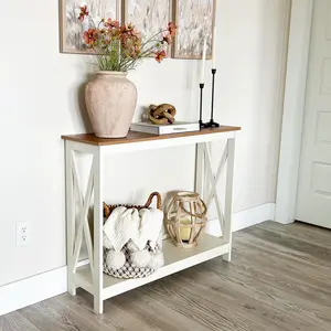 PHIVILLA Console Table with X-Shaped Design, Farmhouse Coffee Table End Table, 30kg/66lb Top Load Capacity, White Furniture for Entryway, Living Room,DealsForYouDays