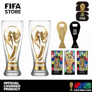 [FIFA World Cup 2026] Glass Set, Crafted from Premium Glass – Gold-rimmed Trophy Design – Ideal for Gifting, Home Use, and as Barware. Bottles Mug Reusable，The cups and bottle openers are sold separately.
