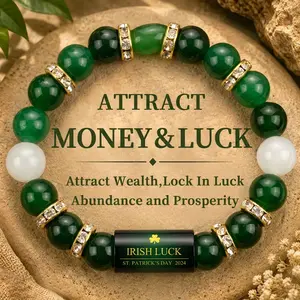 1pc Lucky Money Attraction Bracelet with Green Aventurine & Agate Beads | Wealth & Protection Crystal Bracelet | Fashion Stretch Beaded Jewelry Gift for Women