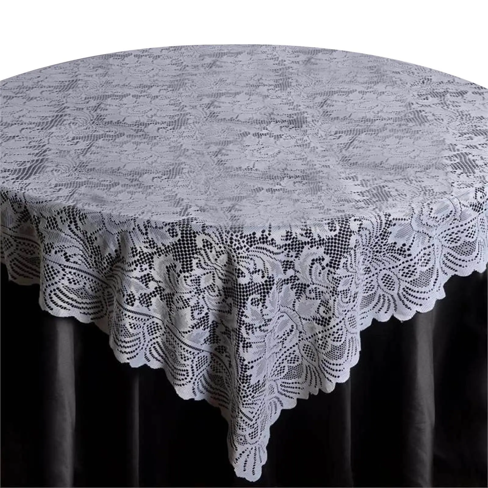 72"x72" Square Decorative Solid Classic White Victorian Design Table Linen Overlay - Dining Table Topper, Plain Weave Kitchen Textile, Vintage Home Decor, All Seasons Dry Clean Only