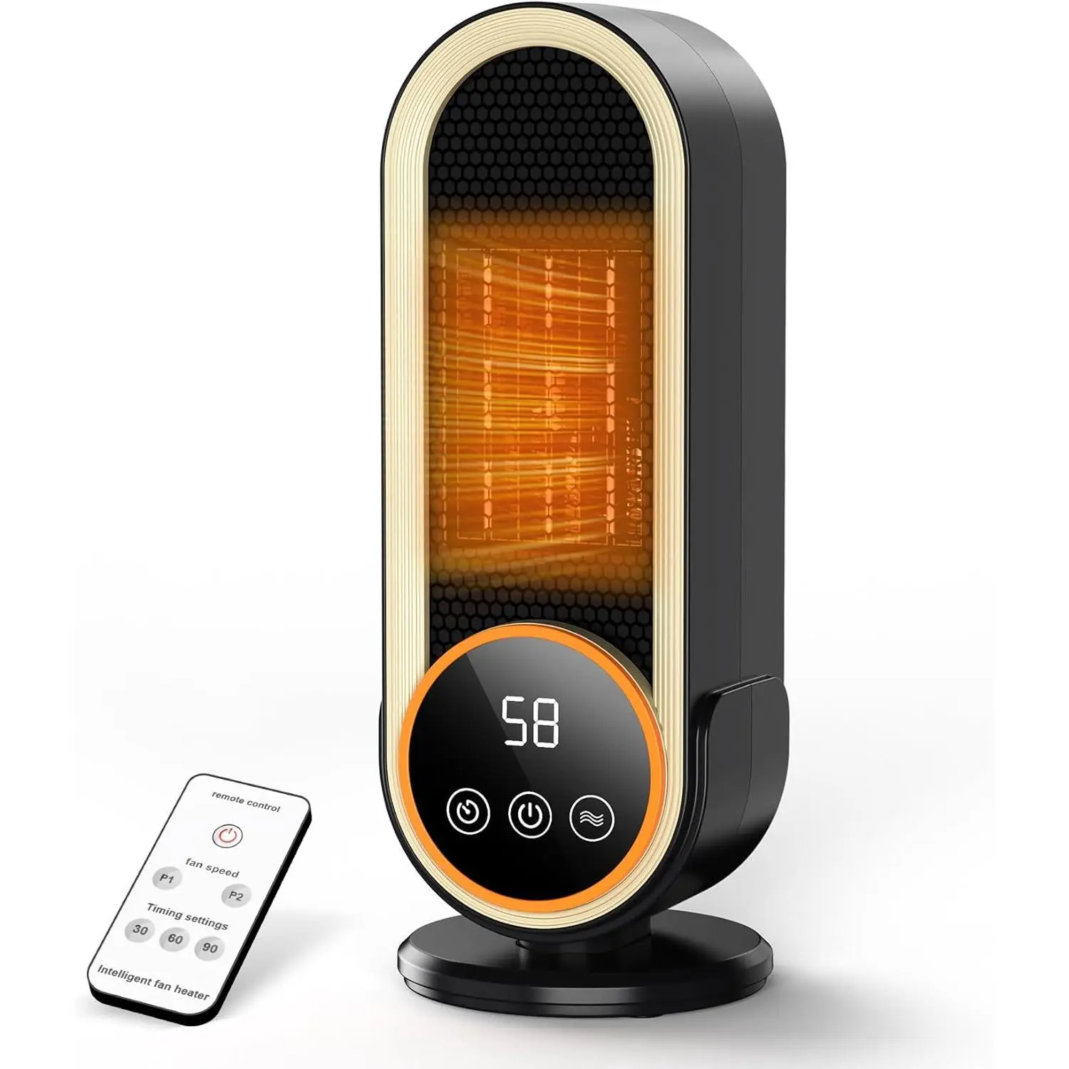 1200W PTC Ceramic Portable Space Heater for Indoor Use - Remote, 2s Heating, Timer, Two-Speed, Safety Protection