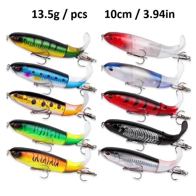 Whopper Fishing Lure, Bass Popper Lure kit, Topwater Fishing Lures with Rotating Tail with Storage Box, Floating Popper for Freshwater Saltwater