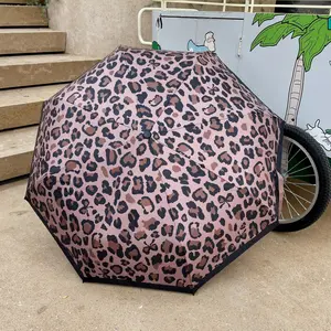 Fashionable Vintage Leopard Print Umbrella | Ins-Style Unique Foldable Umbrella | Outdoor Black Lining UV-Proof Sun Umbrella | Reinforced Windproof & Durable Frame | Lightweight & Portable | Creative Holiday Gift for Daily Commute & Outdoor Use