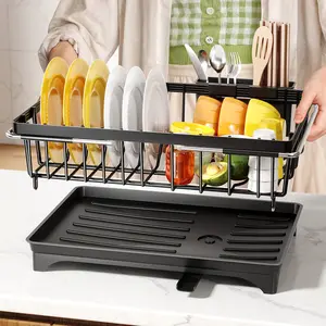 MiAoLi Over the Sink Expandable Dish Drainer Drying Rack In Stainless Steel for Small Kitchen, Counter Space Saving Modern Compact Metal Above Plate Dryer Strainer, Adjustable Hanging Inside Drain Holder