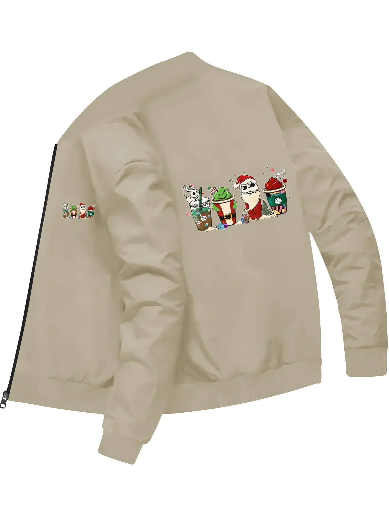 Christmas Themed Cartoon Printed Baseball Jacket for Men and Women Daily Casual Fashion Wear