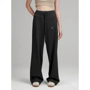 Women's Wide Leg Front Fold Loose Elastic Waist Sports Straight Pocket Soft Black Casual  Womenswear Activewear Blouse Essential Cropped Bottom Day Dress Light Summer Polyester