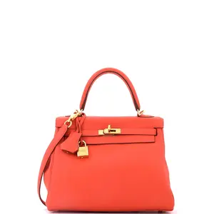 Pre-owned HERMÈS Leather Top Handle Bags Hermes Kelly Handbag Red Swift with Gold Hardware 25 by Rebag