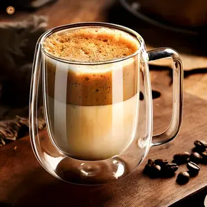 4PCS double-layer insulated glass coffee mugs with handles, Stylish drinkware, Borosilicate glass coffee mugs, Can hold coffee, hot and cold beverages, Suitable for Easter, Christmas, family gatherings