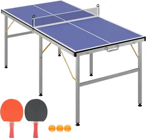 GAOMON Professional MDF Ping Pong Table, 6×3 FT Foldable Ping Pong Table Set with Net,Net, 2 Table Tennis Paddles and 3 Balls,Easy to Store and Transport, Blue