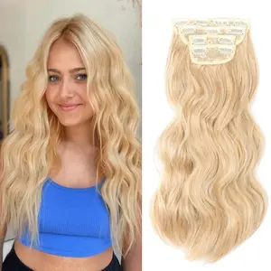 VOSILK Clip in Hair Extensions 4PCS Long Wavy Hair Extension 20Inch Thick Synthetic Hairpieces Fiber Double Weft Hair for Women Dark Golden Mixed Beige Blonde