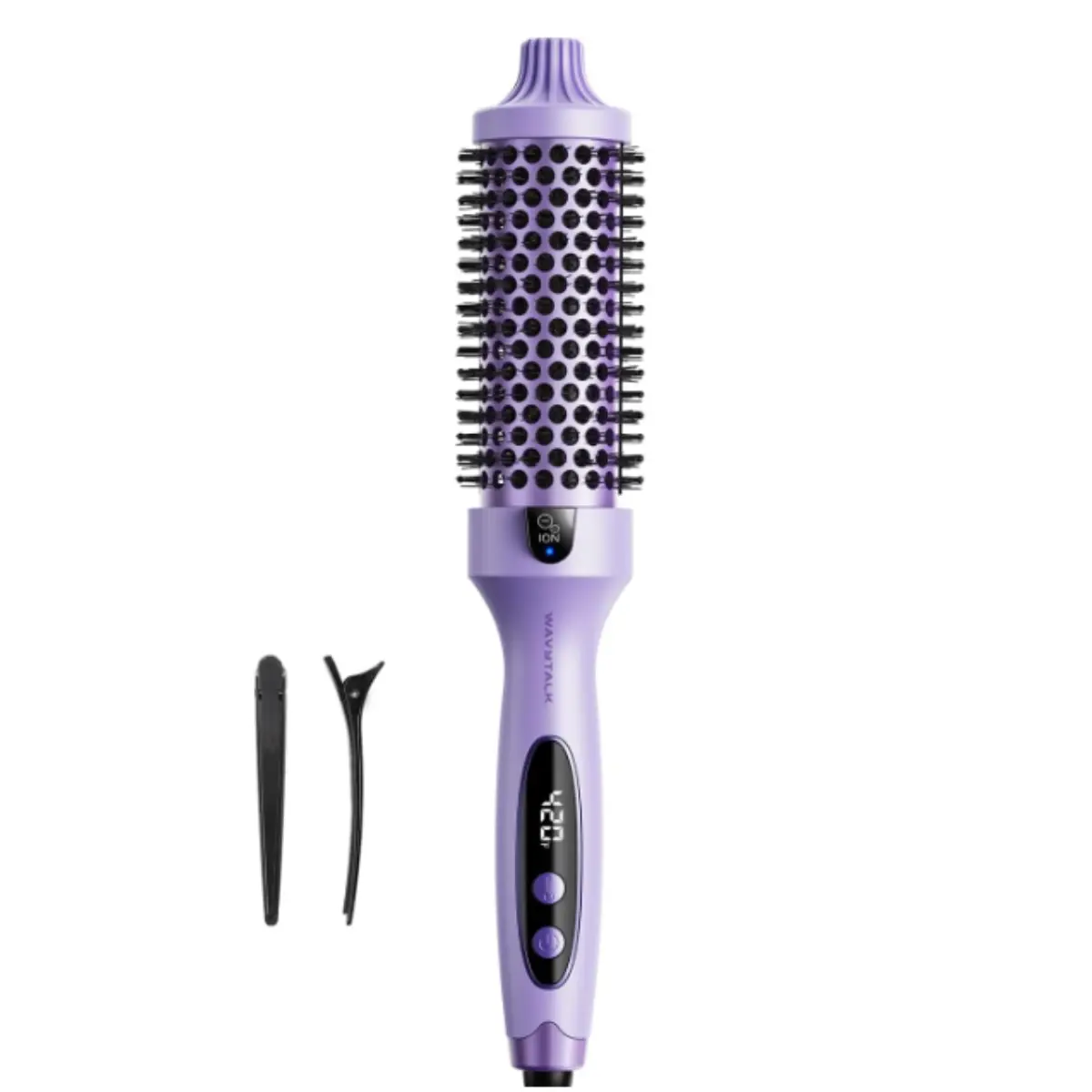 Wavytalk Thermal Brush Blowout Boost 1.5″ Heat Round Brush for Blowout Look | Negative Ion Technology, Tourmaline Ceramic, 5 Temperature Settings Dual Voltage, Less Damage, Purple