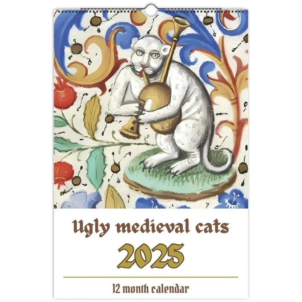Funny Medieval Cat Paintings Wall Calendar 2025 - Eco-Friendly FSC Certified Paper