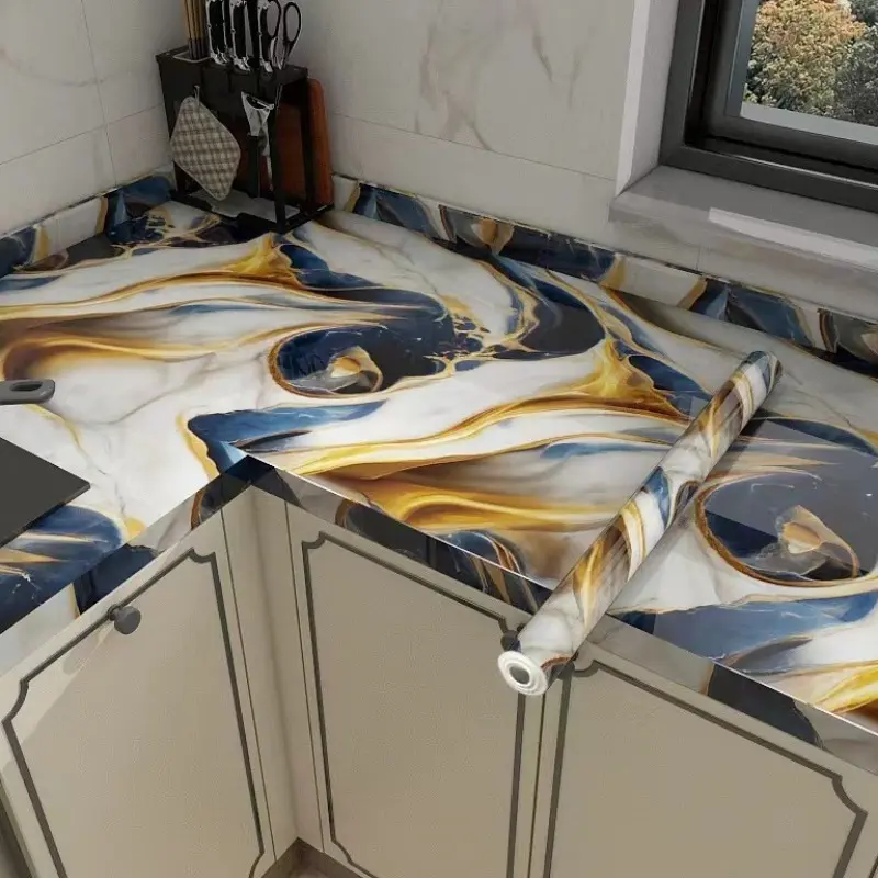 Luxury Marble Gloss Self-Adhesive Wallpaper Roll, 3D Vinyl Wall Sticker, Waterproof Oilproof Easy Install for Kitchen Bathroom Living Room, Interior Walls, Decorative Wallpaper, Marble Pattern Wallpaper, Marble Backsplash Wallpaper