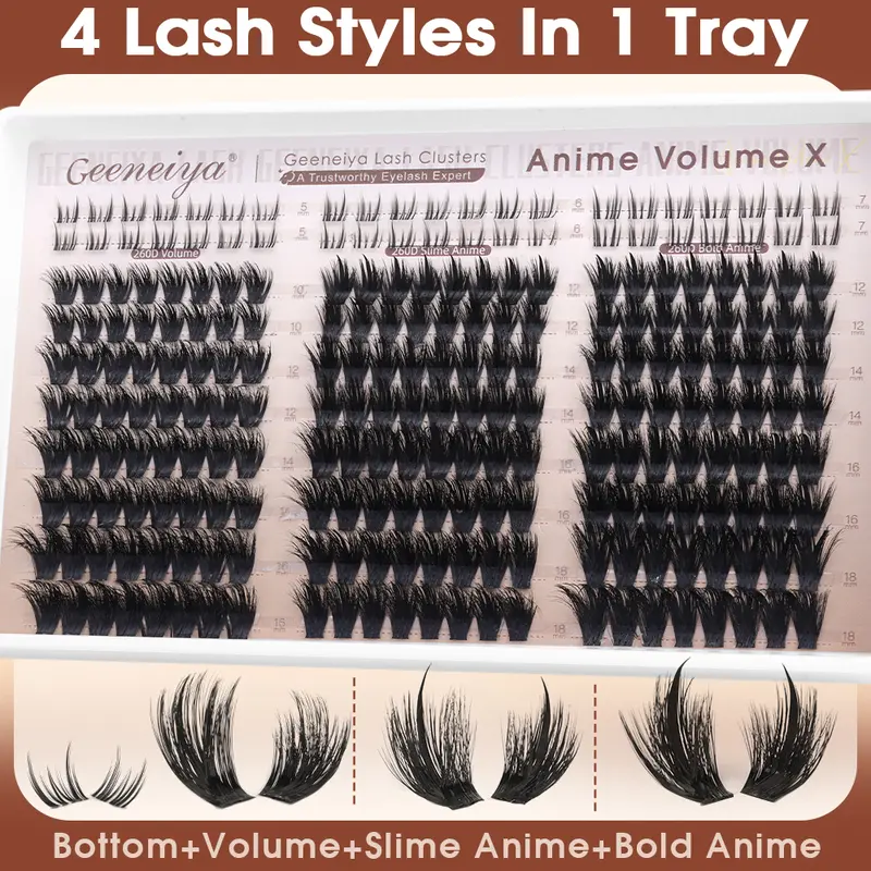 Geeneiya Anime Volume Eyelash Clusters - Lightweight Faux Mink, 10-18mm 0.07mm D Curvature with Spike, Bottom Lash Clusters, Box-Packed for DIY Application #backtoschool #sohochic, Volume Eyelashes