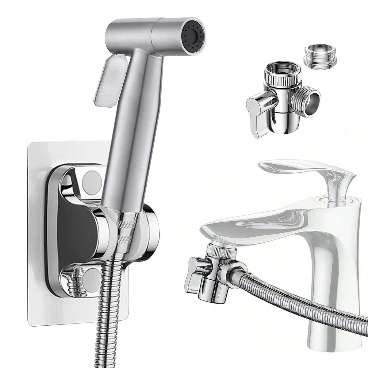 Stainless Steel Bidet Shower Head Set, Shower Hose Attachment, Wall-Mounted Toilet Bidet Sprayer, Bathroom Accessory for Home Use, Home Supplies
