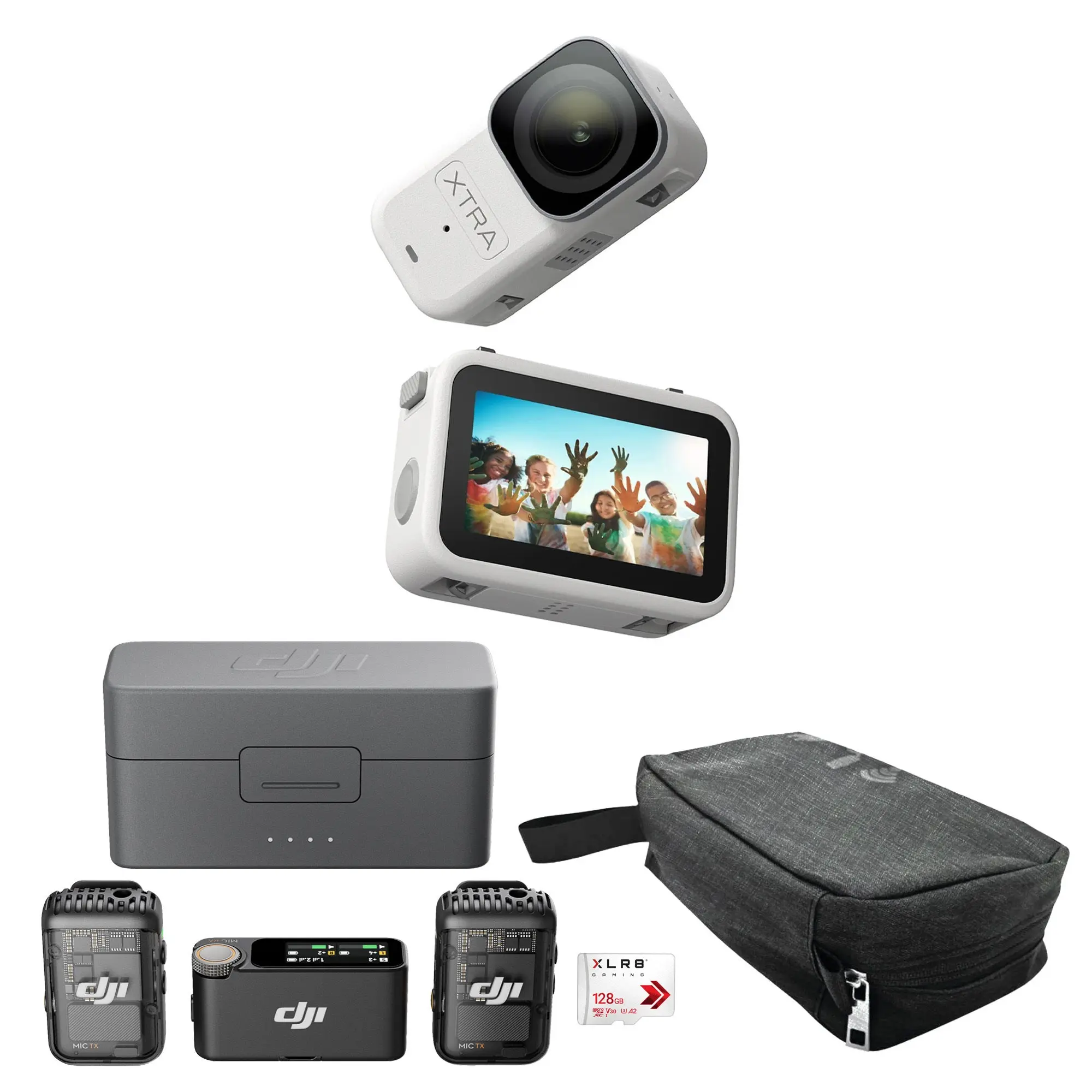 Xtra Atto Action Camera Bundle with Magnetic Metal Clip Audio Mic - 2 TX Transmitters, 1 RX Receiver, Charging Case, Compact, Durable, Memory Card Compatible, Portable Digital Camera for Hiking