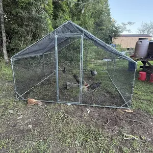 Petony 13.1 x 9.8 x 6.6ft Large Metal Chicken Coop - Galvanized Heavy-Duty Outdoor Poultry Cage with Mesh Netting, Anti-UV Cover, Security Lock, Square Frame, Predator-Proof, All-Weather Safe Backyard Enclosure for Hens, Ducks (No Battery Required), Galva