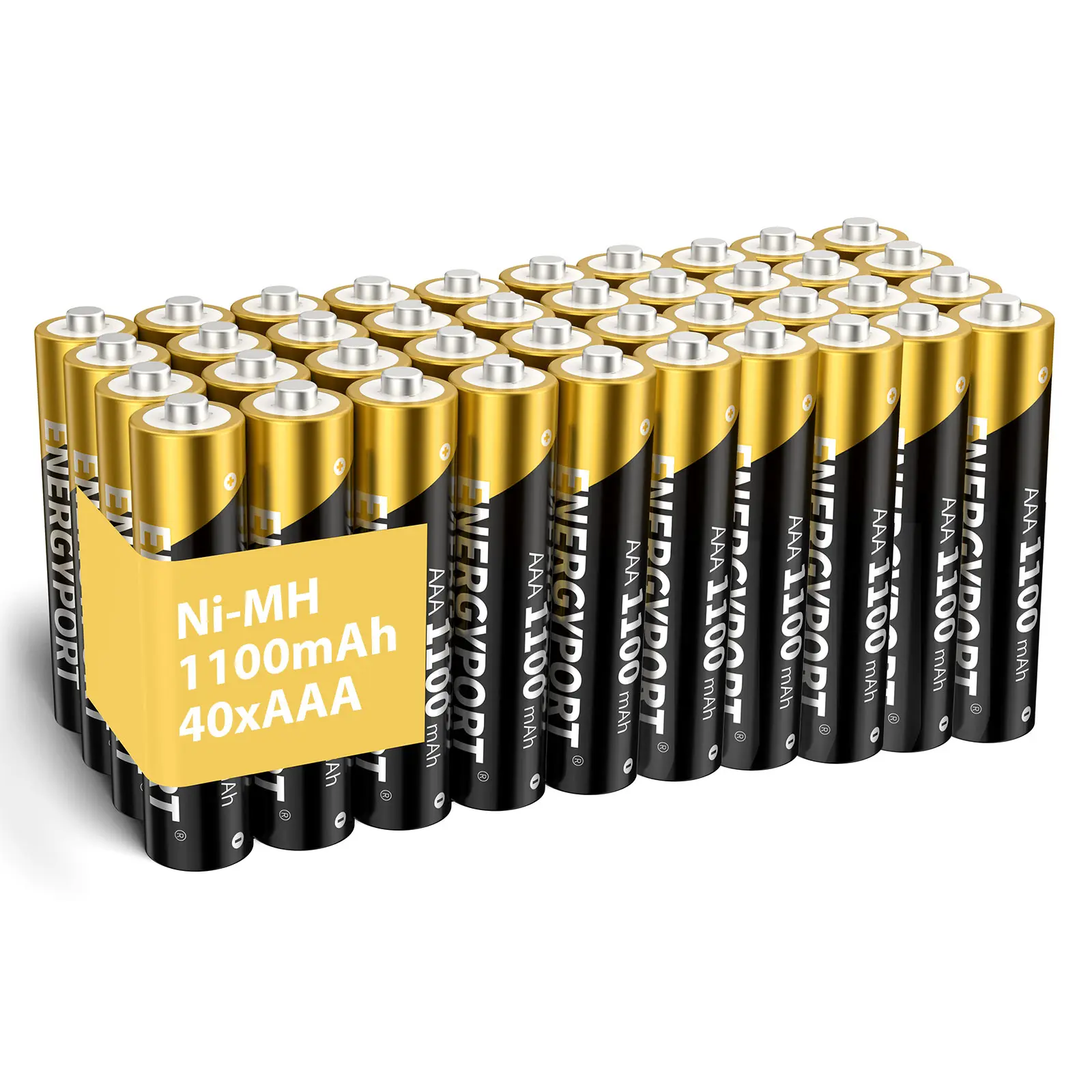 ENERGYPORT 40-Count AAA Rechargeable Batteries - 1100mAh High Capacity 1.2V NiMH Nickel Metal Hydride Long Life Replacement Batteries with Low Self Discharge for Solar Lights, Toys, Remotes, Long Life Battery Aaa Alkaline Batteries Pack