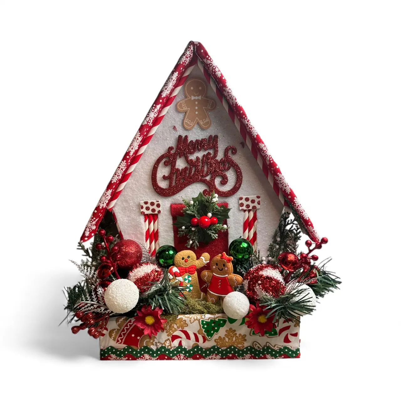 Gingerbread Christmas House Wreath, Candy Cane Holiday Decor, Whimsical Gingerbread Door Decoration, Merry Christmas Centerpiece