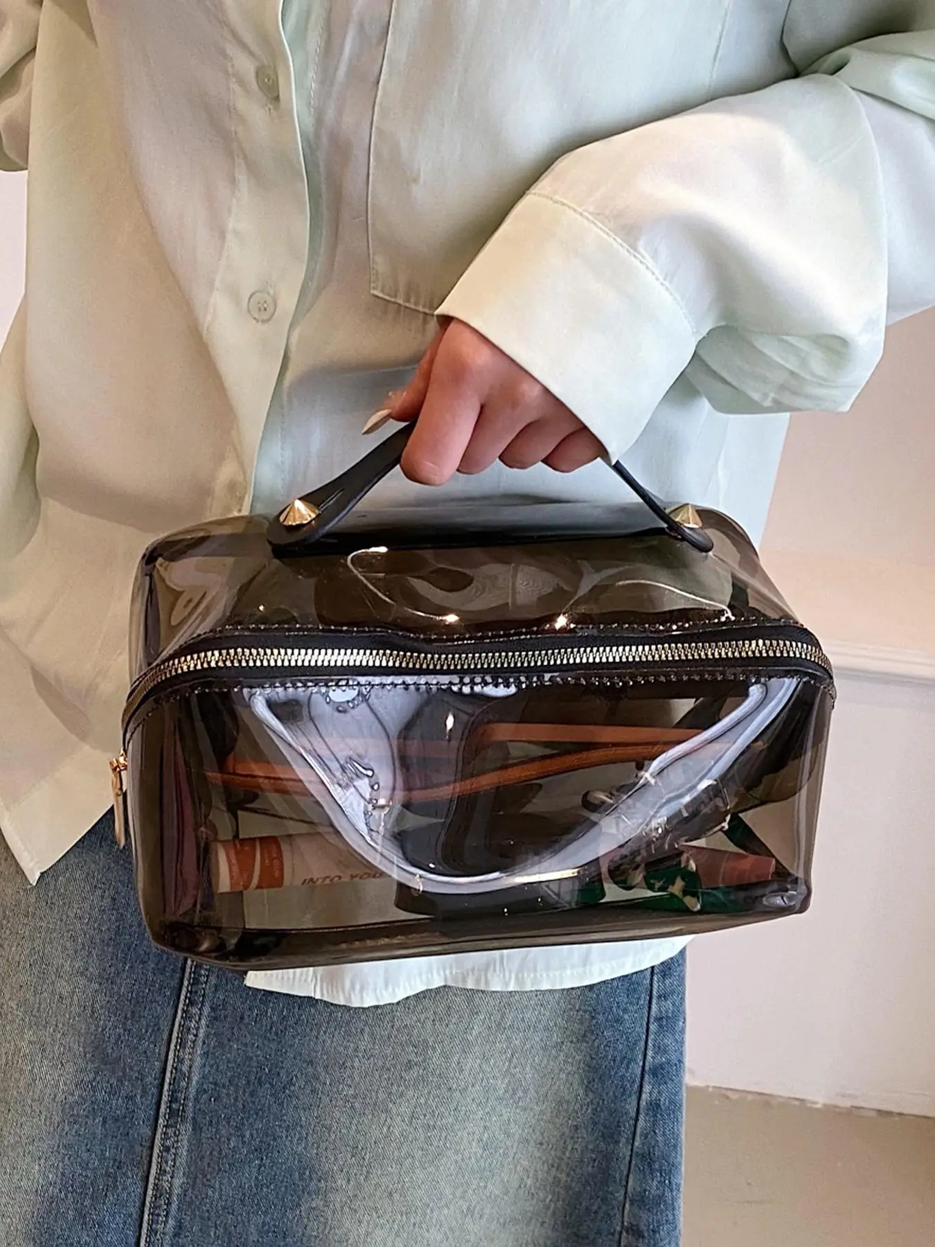 Transparent Makeup Bag, Portable Large Capacity Cosmetic Storage Bag, Waterproof Toiletry Bag for Travel School, Casual Trendy Versatile High-quality