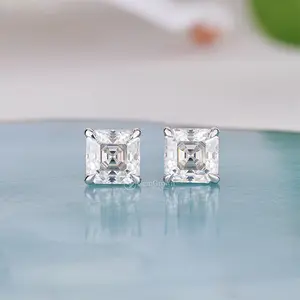 Asscher Cut Moissanite Solitaire Stud Earrings