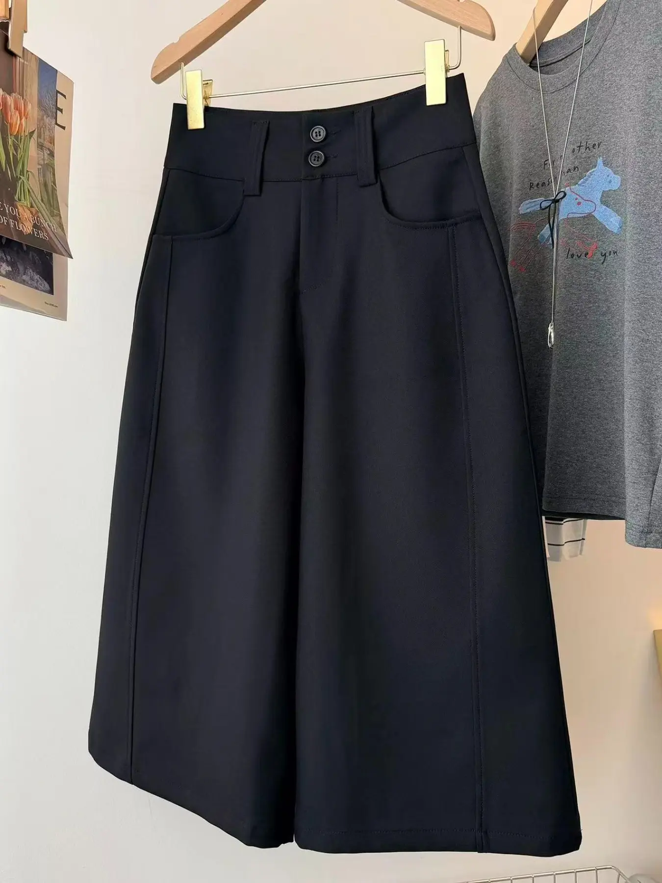 Women‘s High-Waisted Wide-Leg Seven-Quarter Pants, Korean Style Slimming Flowy Suit Fabric, Ideal for Pear Shape, Office Wear, Comfortable Fashion