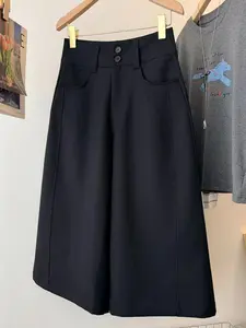 Women‘s High-Waisted Wide-Leg Seven-Quarter Pants, Korean Style Slimming Flowy Suit Fabric, Ideal for Pear Shape, Office Wear, Comfortable Fashion