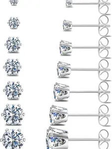 Silver Gold Black Stud Earrings Set 7Pairs Hypoallergenic Cubic Zirconia Titanium Stainless Steel Silver Rose Gold Black CZ Cartilage Stud Earrings Jewelry Sets for Women Men, 2-8mm CZ Stud Earrings