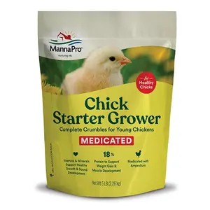 Medicated Chick Starter Grower Feed - High Protein Chicken Food Crumbles with Amprolium for Coccidiosis Prevention - Complete Feed for Baby Chicks - 5 lb Bag