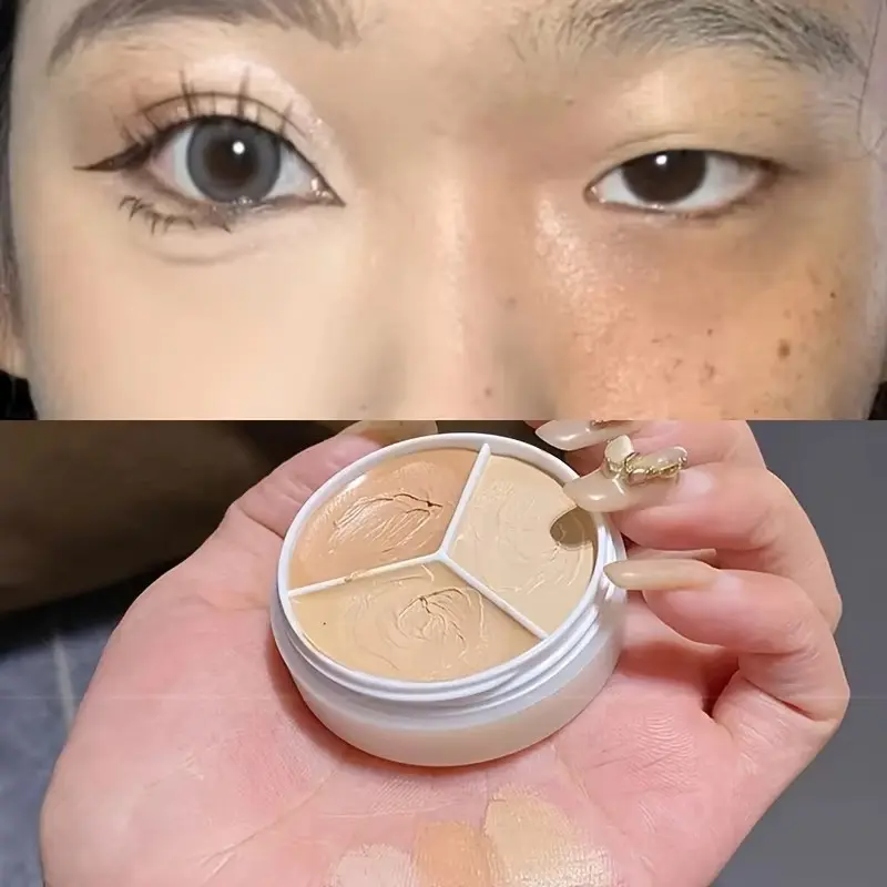 3 Color Concealer Foundation Palette, Moisturizing Makeup Foundation, Creamy Smooth Texture, Plant Squalane, High Coverage Flawless Concealer for Makeup, Redness, Dark Circles, Uneven Skin Tone, Hydrating Flawless Coverage