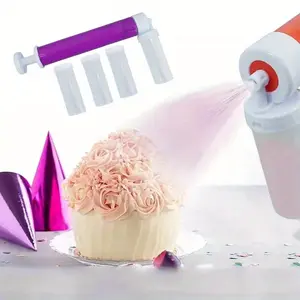 1 set of manual spray gun for decorating cakes, DIY baking tools with 4 cake spray tubes for decorating cakes, cupcakes, biscuits and desserts, baking supplies, kitchen supplies