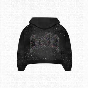 2025 New Fashion Niche Design 3D Printing Men's & Women's Hooded Retro Luxury Sweatshirt with Sparkling Rhinestone Logo