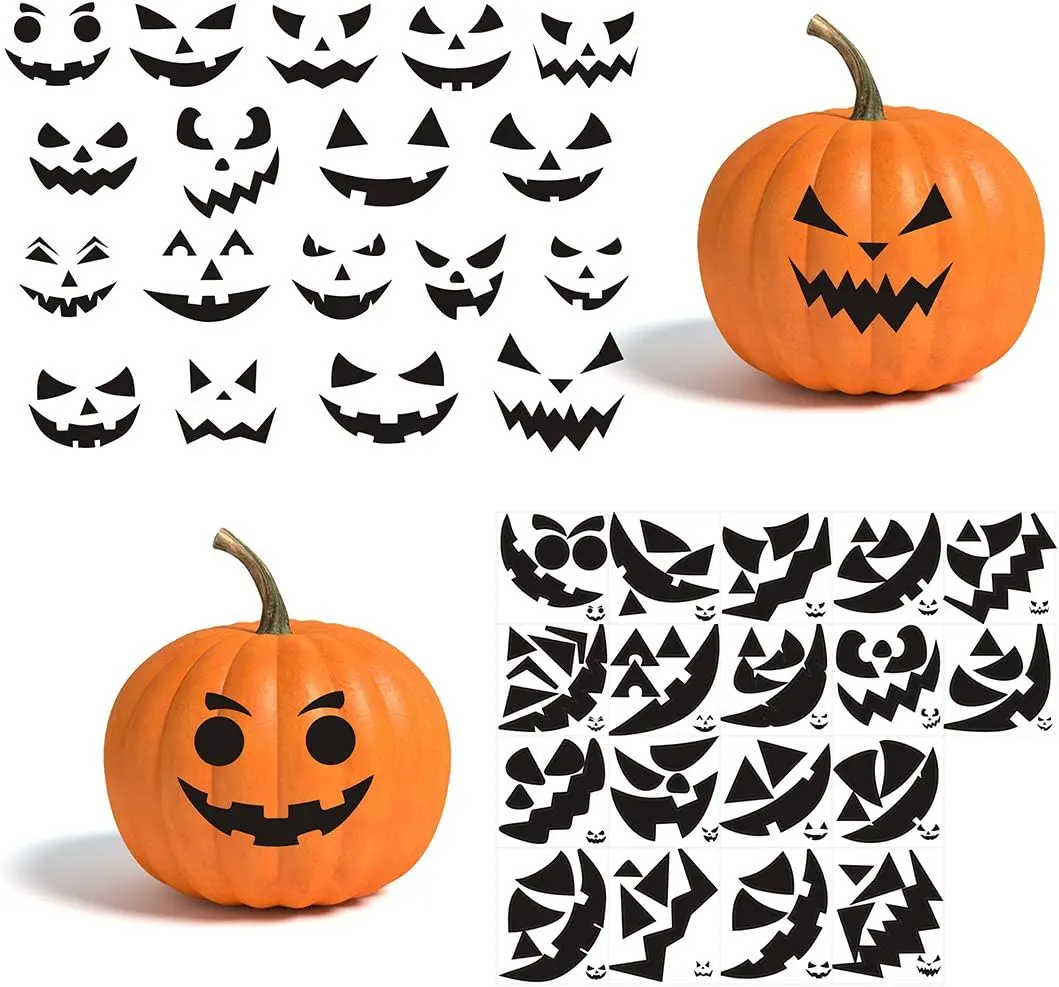 Pumpkin Decorating Stickers Kits Props Etching Pumpkin Template 18 Sheets Make Your Own Jack-O-Lantern Face Craft Decals Halloween Party Decorations...