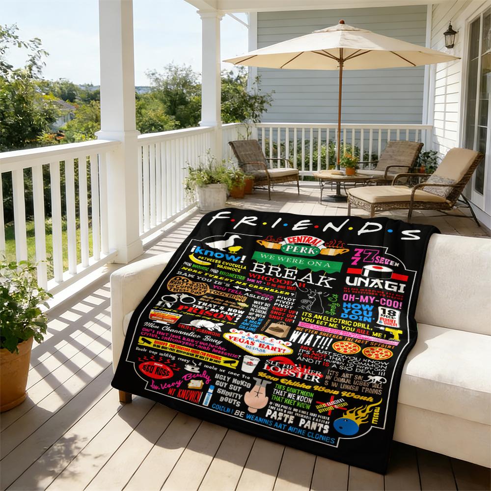 Friends Inspired Flannel Blanket Central Perk Quotes Print Soft Cozy Throw with Colorful Iconic Design Perfect for Sofa Bed Office Living Room TV Watching Gift Home Decor