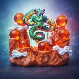 ‌Megahit DBZ Dragon Ball Z Statue - Handcrafted Resin Figure with 7 Crystal Balls & Mountain Base, Anime Collectible for Home Decor, Christmas Halloween Gift