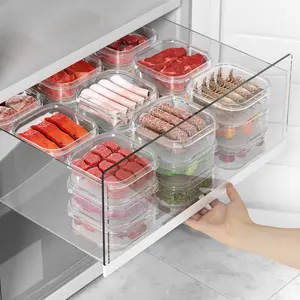 Clear Freezer Organizer, 6/10pcs Meat Storage Container with Lid, Stackable Leakproof Food Storage Box for Kitchen, Household Kitchen Products