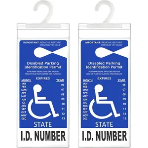Handicap Placard Holder, Ultra Transparent Disabled Parking Permit Protector Sleeve, 2Pcs Handicapped Placard Cover for Auto, with Large Hook