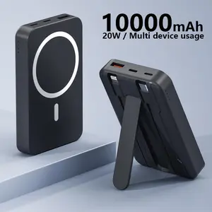 Power bank with built-in cable-Magnetic Power Bank 10000mAh with Phone Holder Wireless Portable Charger USB-C Cable Compatible iPhone 12 13 14 15 Plus Pro Max Series