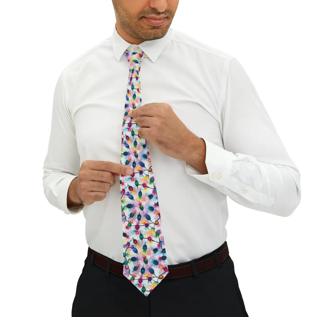 Colorful and Festive Christmas Lights Pattern Necktie