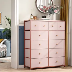 Raybee Furniture Dresser with 12 Drawers, Wooden Top and Metal Frame, Fabric Storage Organizer, For Dressing Room, Bedroom, Closet,Entryway,Living Room