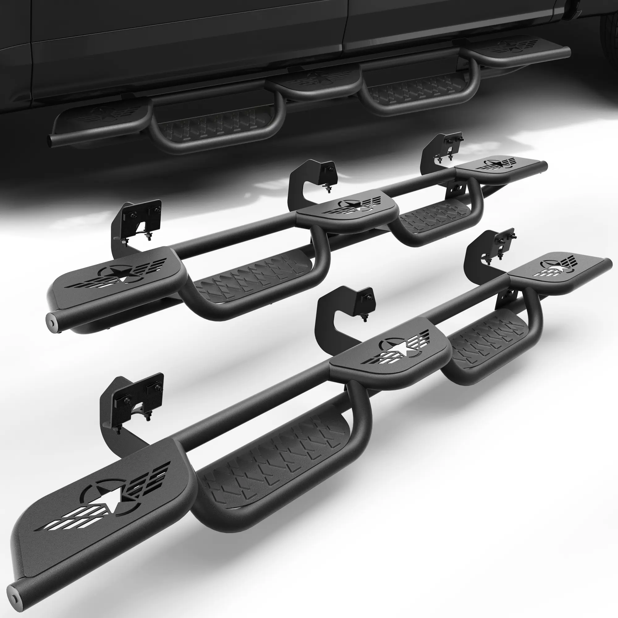POFENZE Crew Cab Running Boards - Side Steps for 2009-2014 Ford F-150 Super Duty SuperCrew Cab (4 Full-Size Doors), 2-Stairs Design Nerf Bar Side Rail Rock Sliders, Black Powder Coated truck sohochic