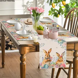 2D flat printing, set of 1 piece/4 pieces/6 pieces/5 pieces/7 pieces, Easter bunny floral table flag and placemat set, spring garden themed Easter egg pattern design, suitable for party, dinner, kitchen and restaurant decoration