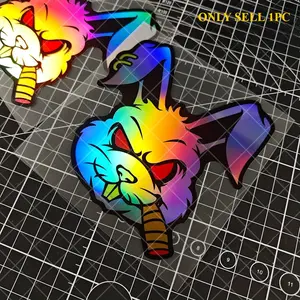 1PC Reflective Angry Rabbit Sticker, Colorful Smoking Rabbit Graffiti Decal, Motorcycle Stickers, Suitable for Vehicle Exterior Decoration, Motorcycle Side Panel Decoration, Laptop & Luggage Personalized Sticker