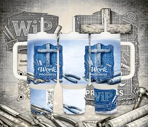 Christian Work In Progress Tumbler | Philippians 1:6 Blueprint Cross Cup | Faith Builder Gift | Construction Worker Christian Gift | 20oz & 30oz