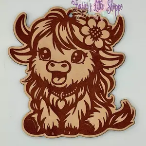 Cute Girly Highland cow Leather Freshie -  Stylish Long Lasting Fragrance for Small Spaces Trendy Design Custom Scent Options Perfect for Cars and Offices