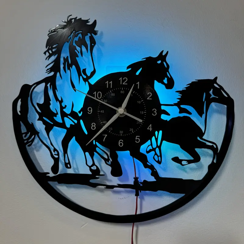 Horse LED Vinyl Wall Clock Led Wall Clocks Home Decor Decoration Items Ideal Holiday Birthday Gift (Battery Not Included)