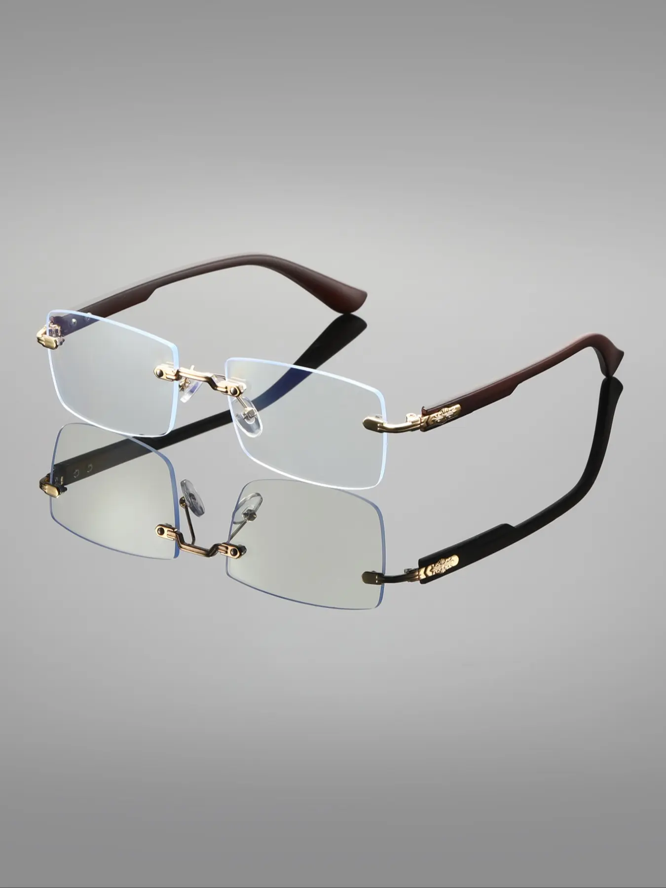 Unisex Frameless Rectangular Frames Glasses, Fashion Eyeglasses, Stylish Eyeglass, Rimless Eyewear, Bluelight Fashion Glasses, Anti-Blue Light, Suitable for Office, Study, Daily Wear, Square Eyed Glasses